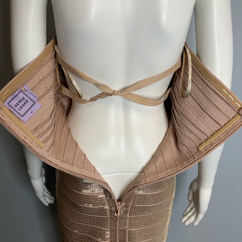 Herve Leger Nazik Sequin Bandage Dress, Bare Combo - Picture 11 of 16
